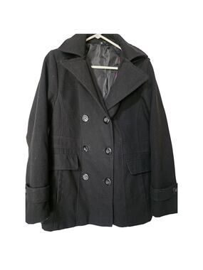 George Size 1X/16W Black Double Button Hooded Women's Dress Coat